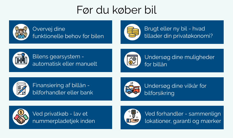 Grafik med otte tips til før du køber bil